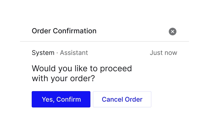 Order confirmation prompt asking the customer to proceed