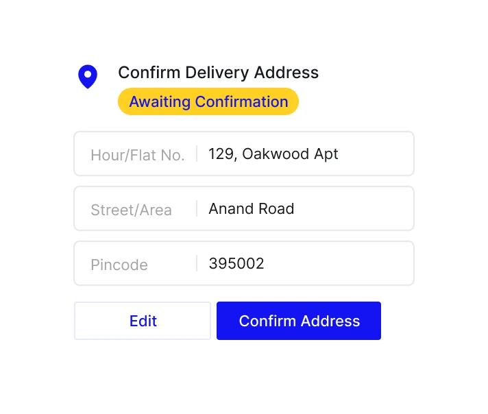 Delivery address confirmation form