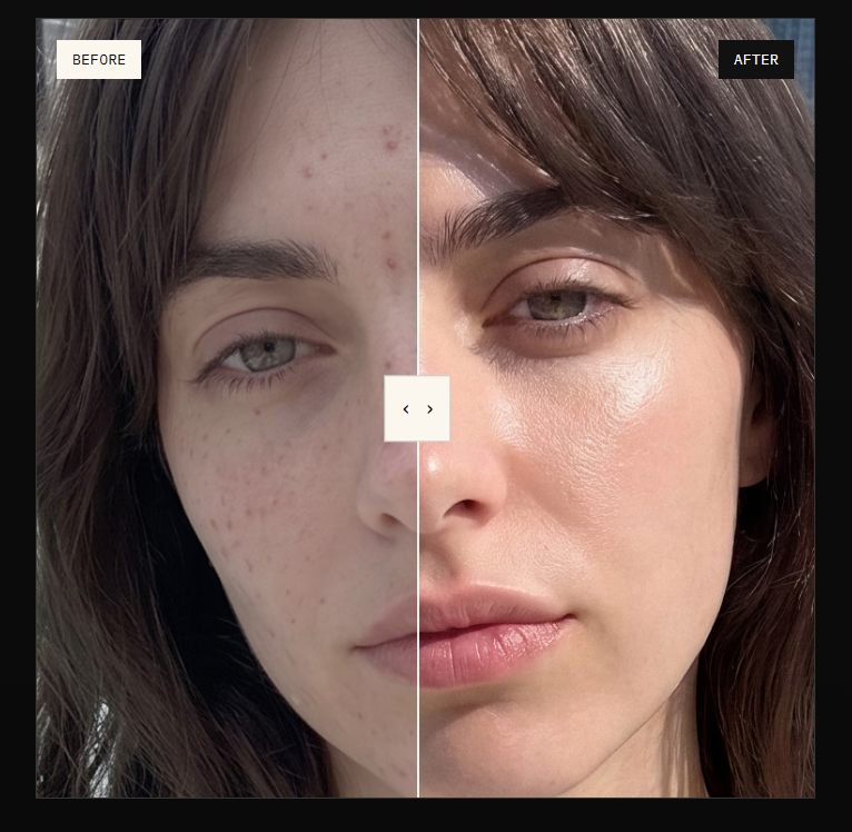 Before and after example showing Spotted improving a normal phone photo while keeping the same person