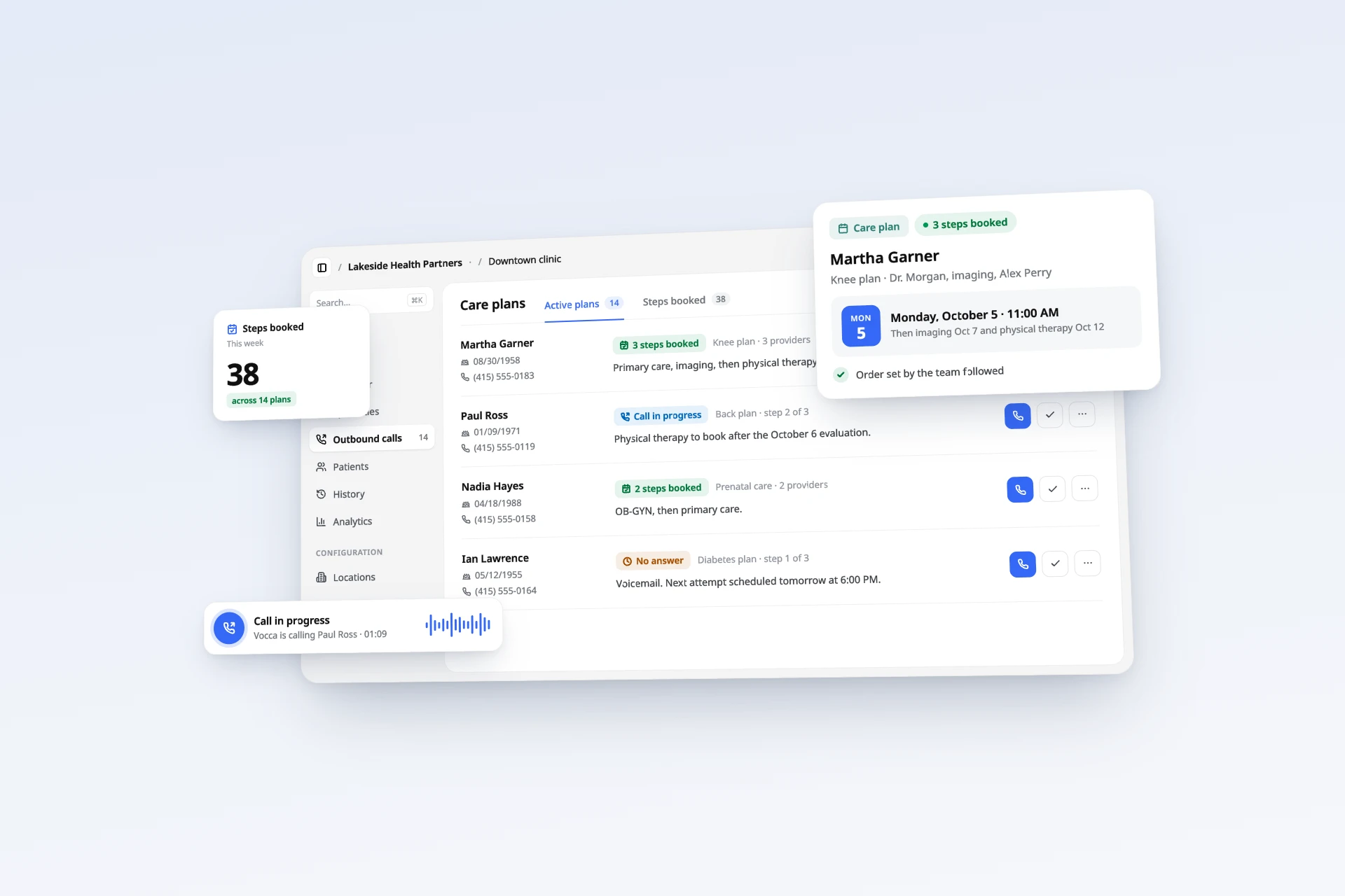 Care plans dashboard: Vocca books each step in the order the team set