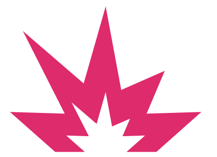 Stylized pink starburst shape with five large spikes surrounding a smaller starburst center, on a transparent background.
