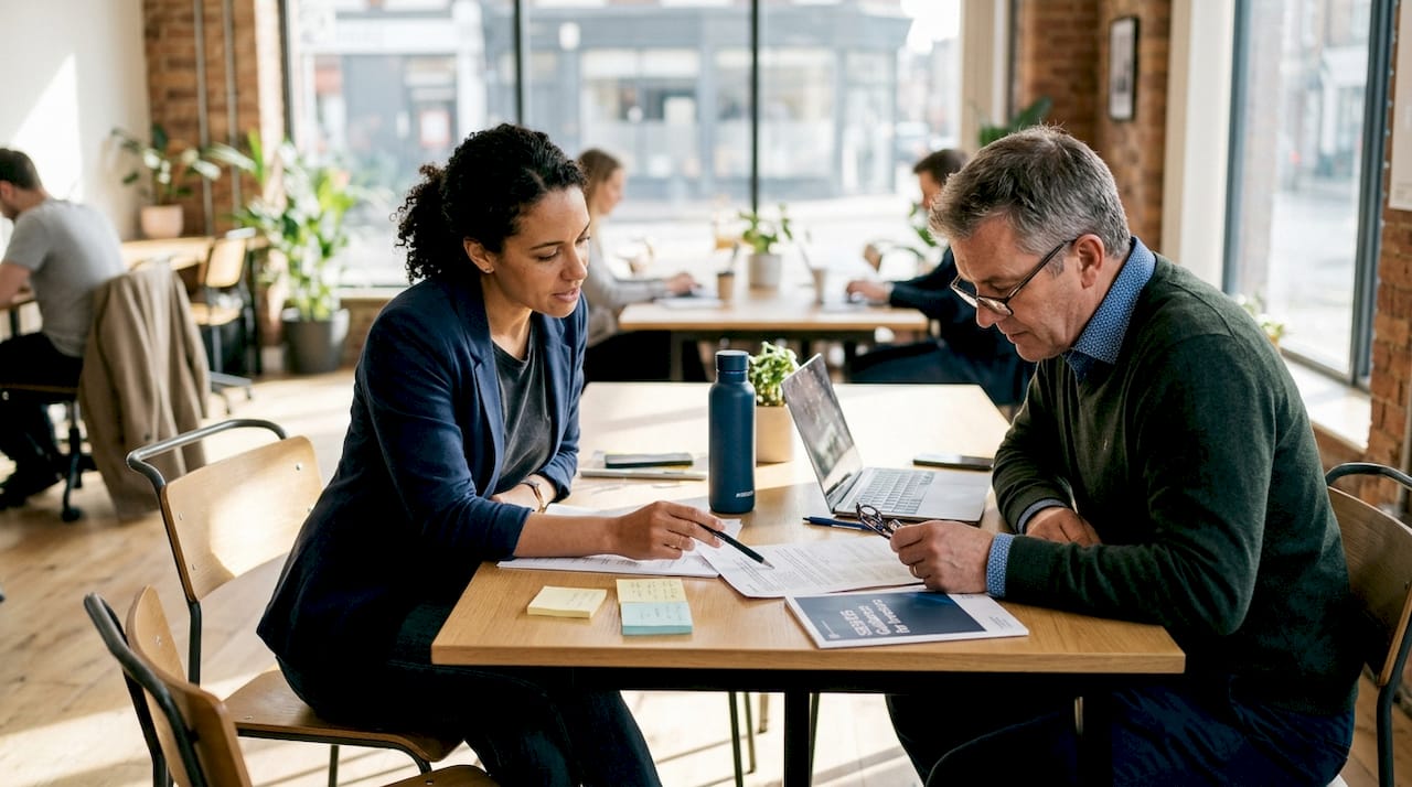 Founder and investor reviewing SEIS paperwork