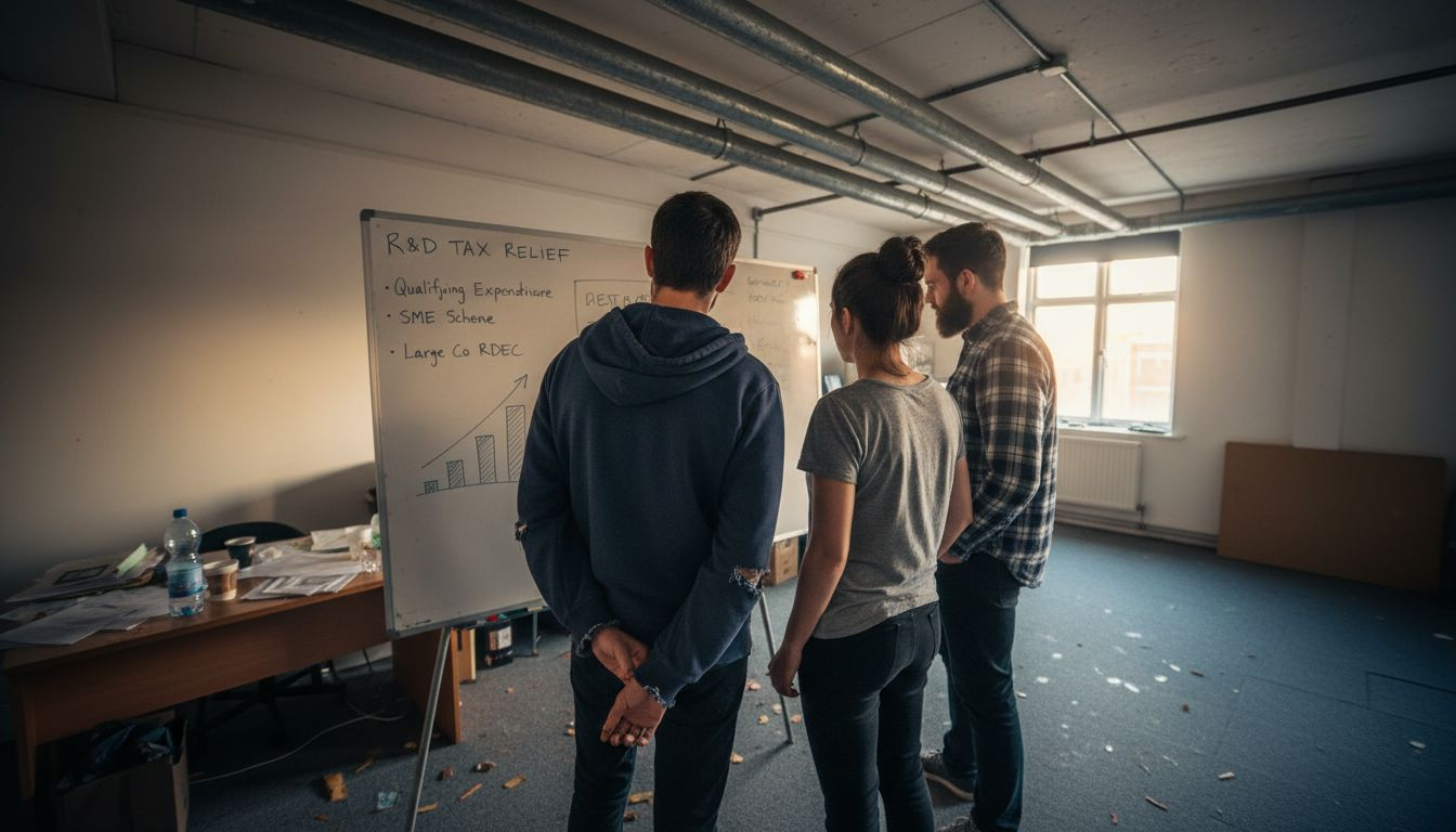 Startup team discussing RD tax relief plan