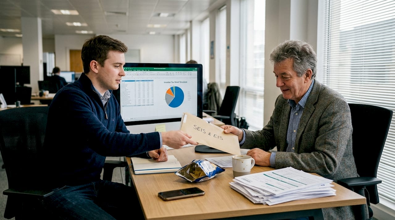 Founder meeting with investor about SEIS