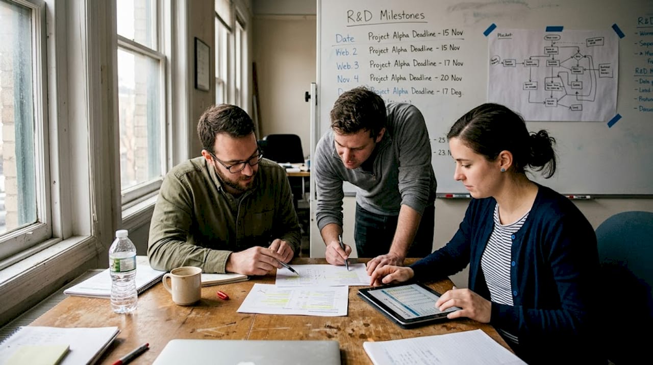 Startup team planning RD tax claim review
