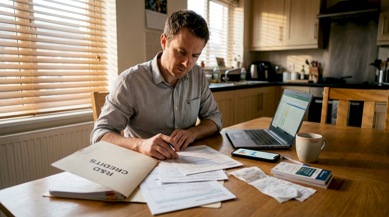 Accountant organizing tax documents and SaaS stats