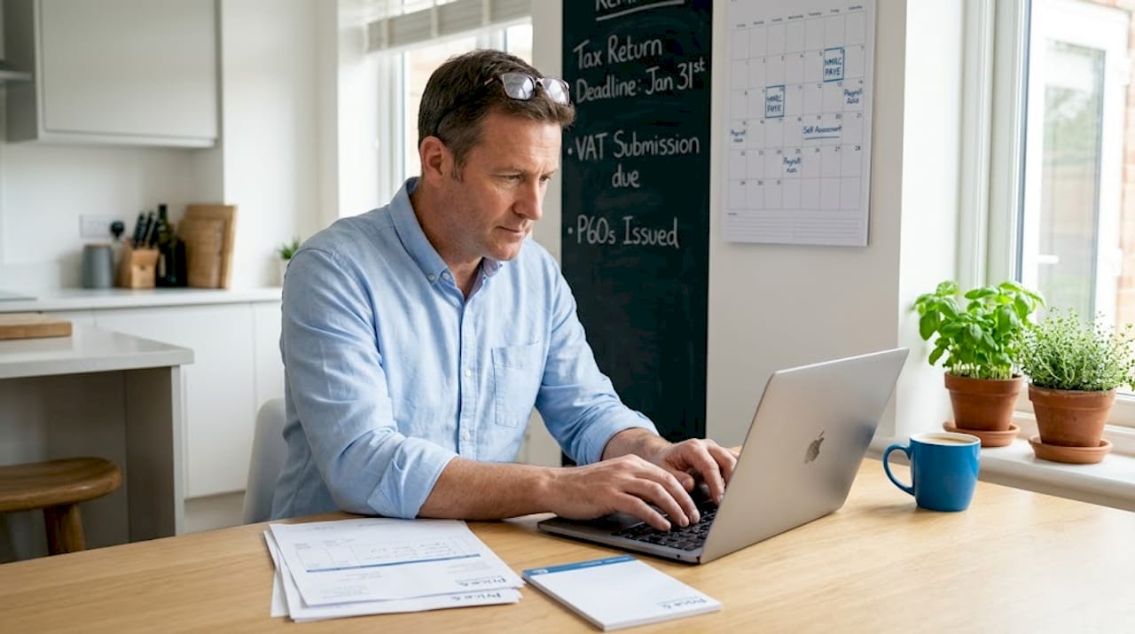 Home office scene with cloud accounting workflow