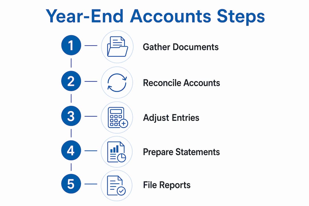 Infographic outlining steps to prepare year-end accounts