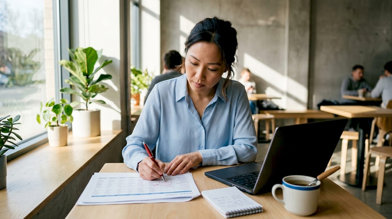 Hands pointing at deferred tax data spreadsheet