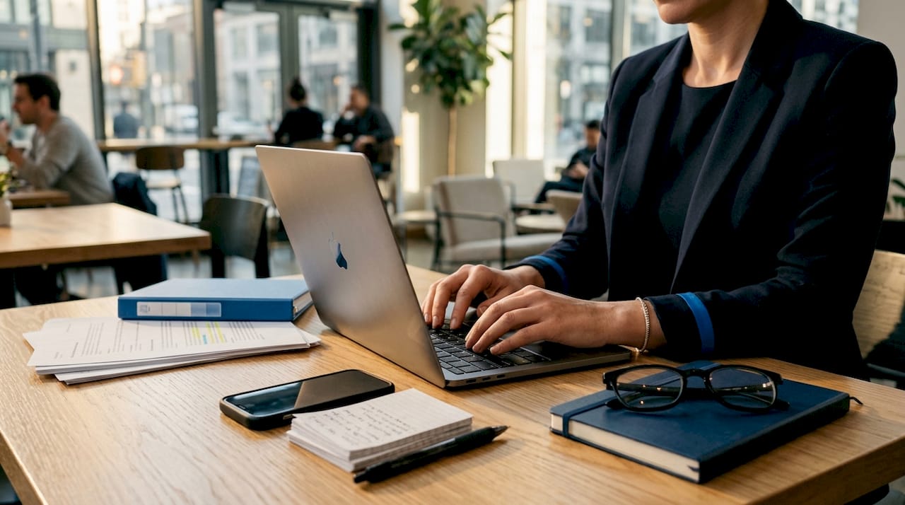 Hands typing on laptop for investor outreach prep