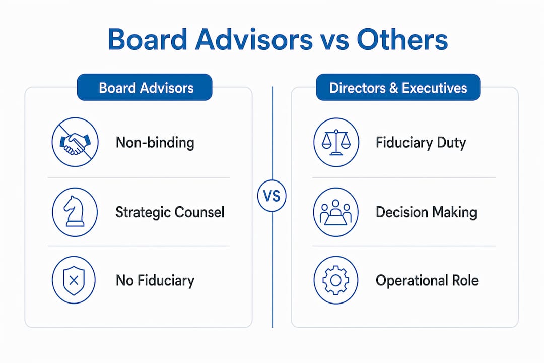 Infographic comparing board advisors with directors and executives