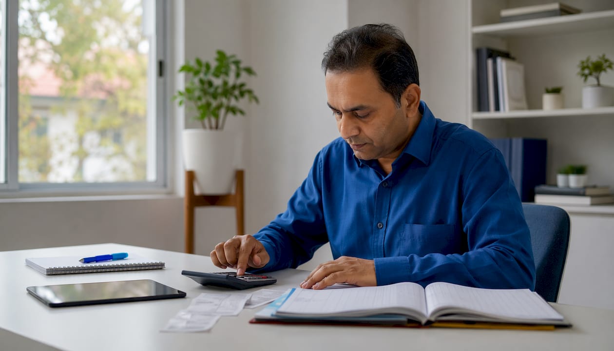 Accountant calculating cash flow forecasts