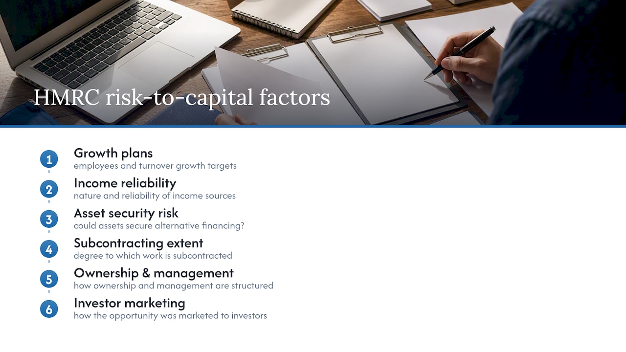 Six HMRC risk-to-capital assessment factors