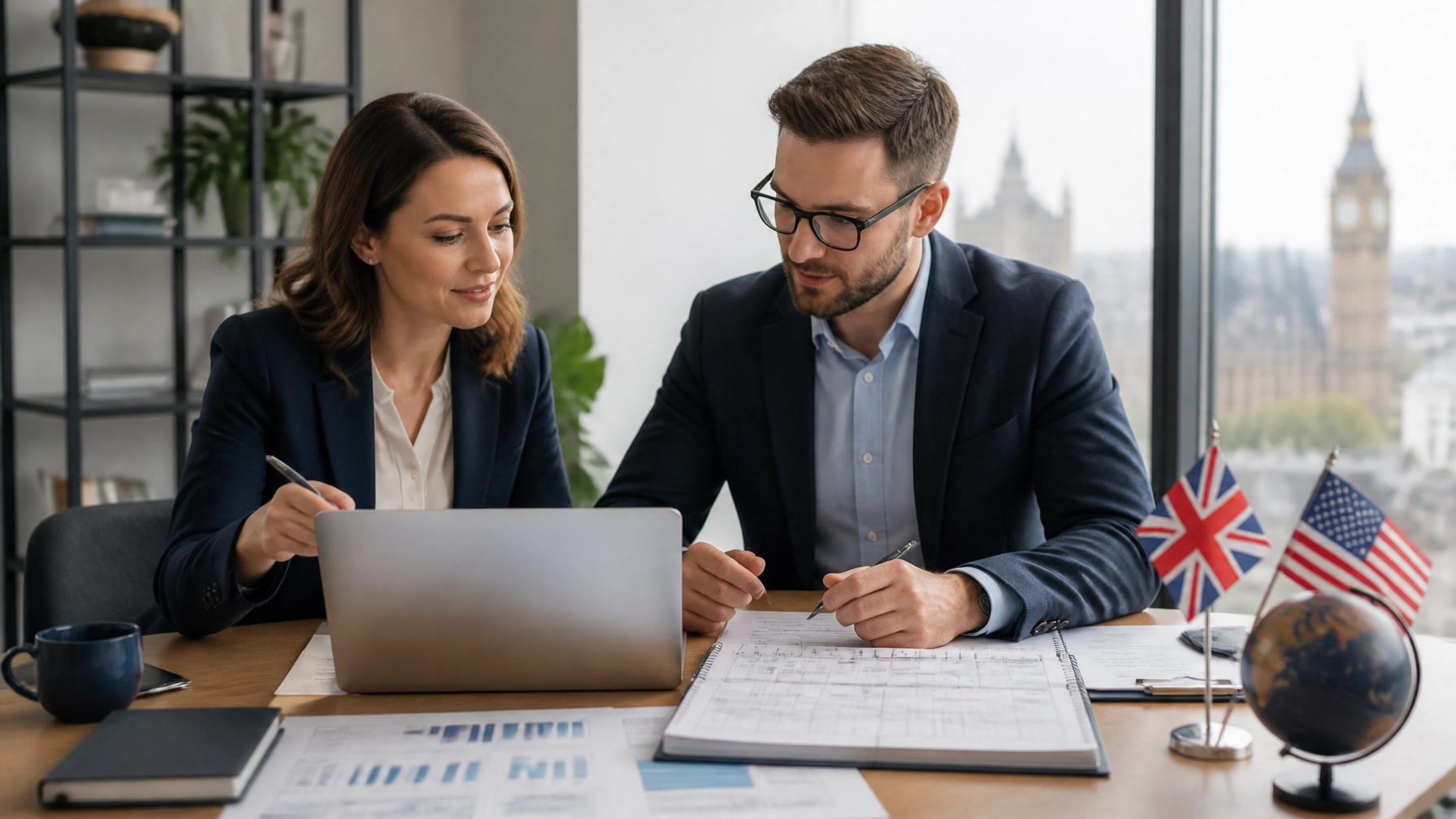 US founder and finance adviser reviewing a UK company formation implementation timeline