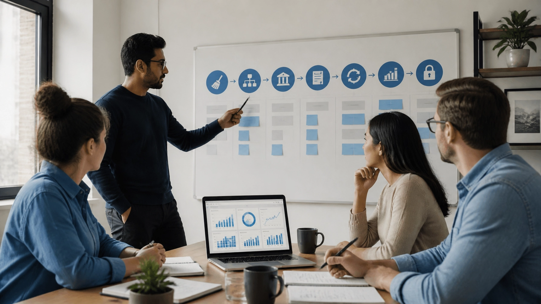 Founder-led team reviewing a 30-day finance automation implementation checklist and cloud accounting workflow