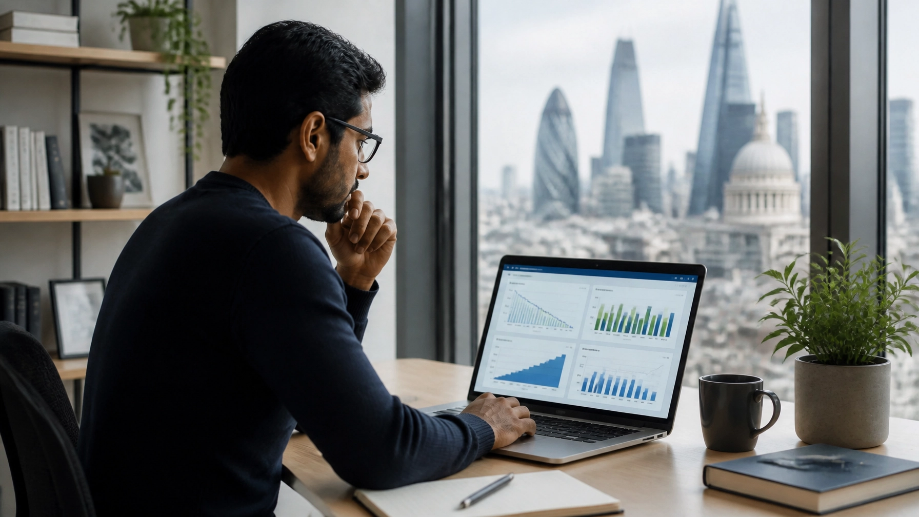 UK tech startup founder reviewing cash-flow visibility, runway and supplier commitments on a cloud accounting dashboard