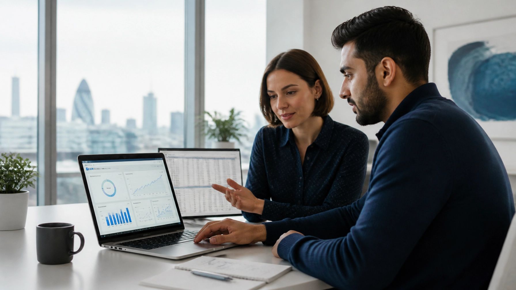 UK tech startup founders reviewing a cloud accounting dashboard while moving away from spreadsheet-based finance management