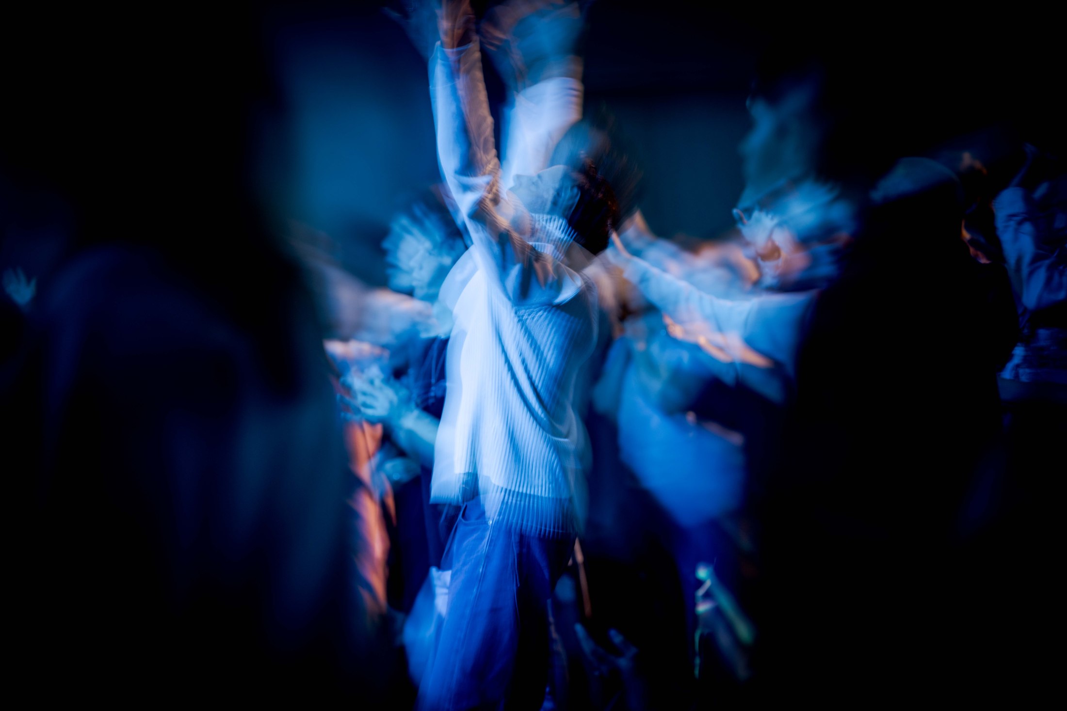 Abstract blue motion study of worship, photographed at OpenDoor Church