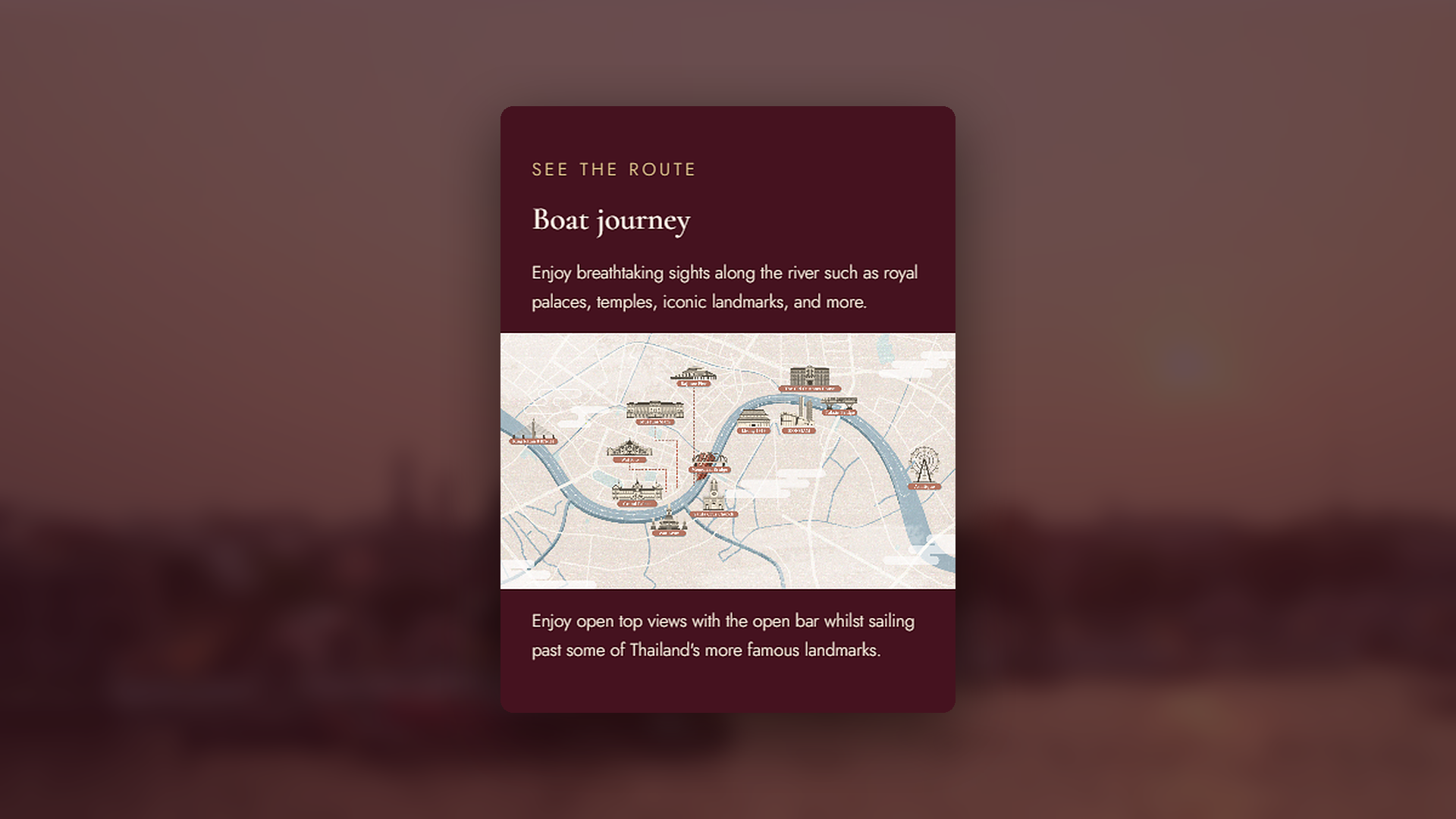 Boat journey section with a map of the route along the river