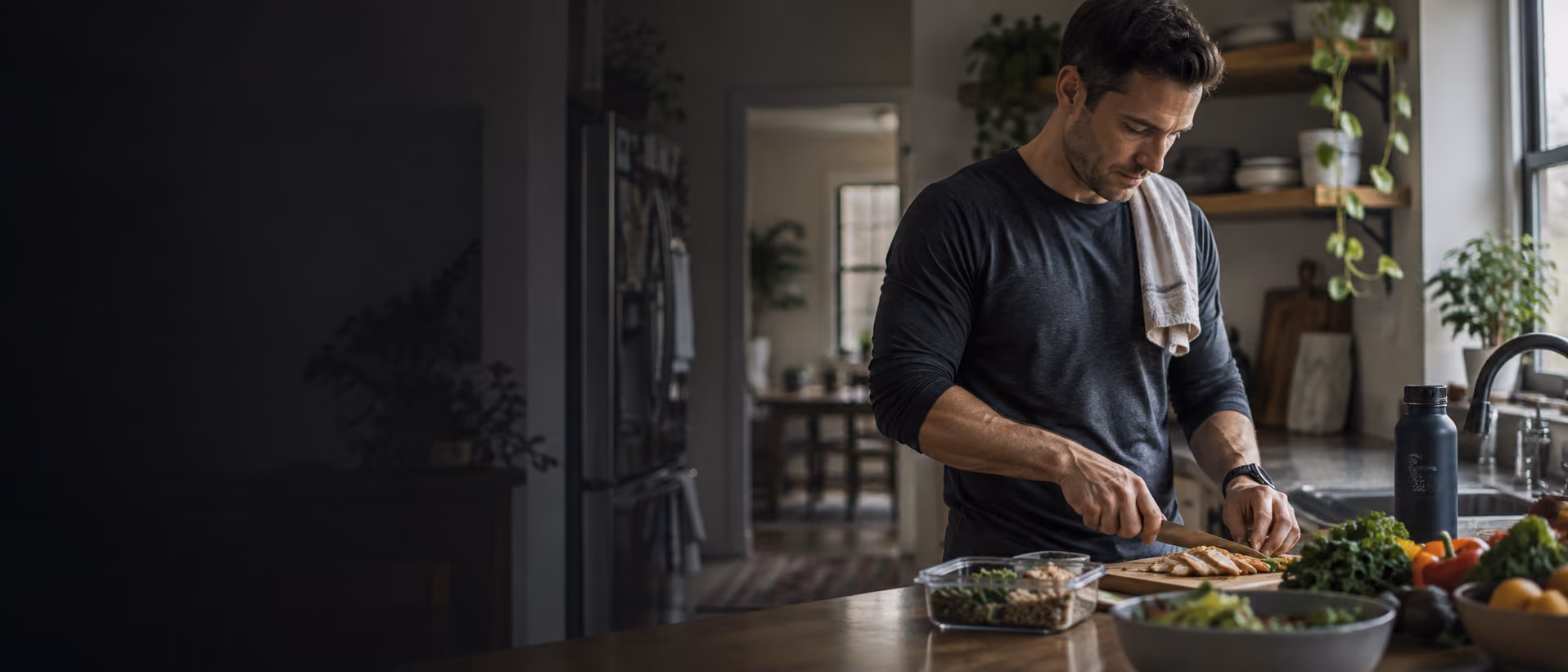 First responder preparing a nutritious recovery meal at home