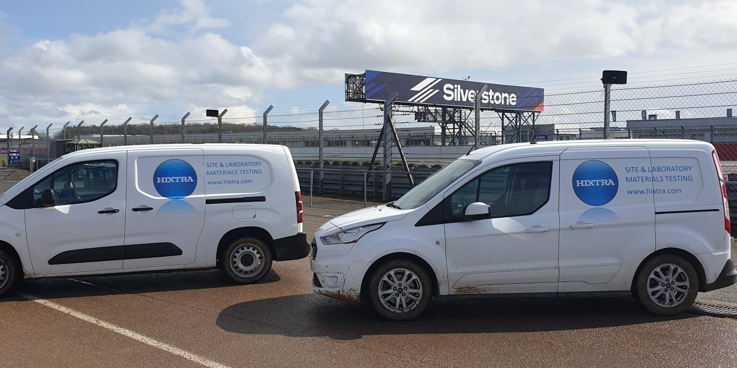 Hixtra technician carrying out in-situ soil testing at Silverstone circuit
