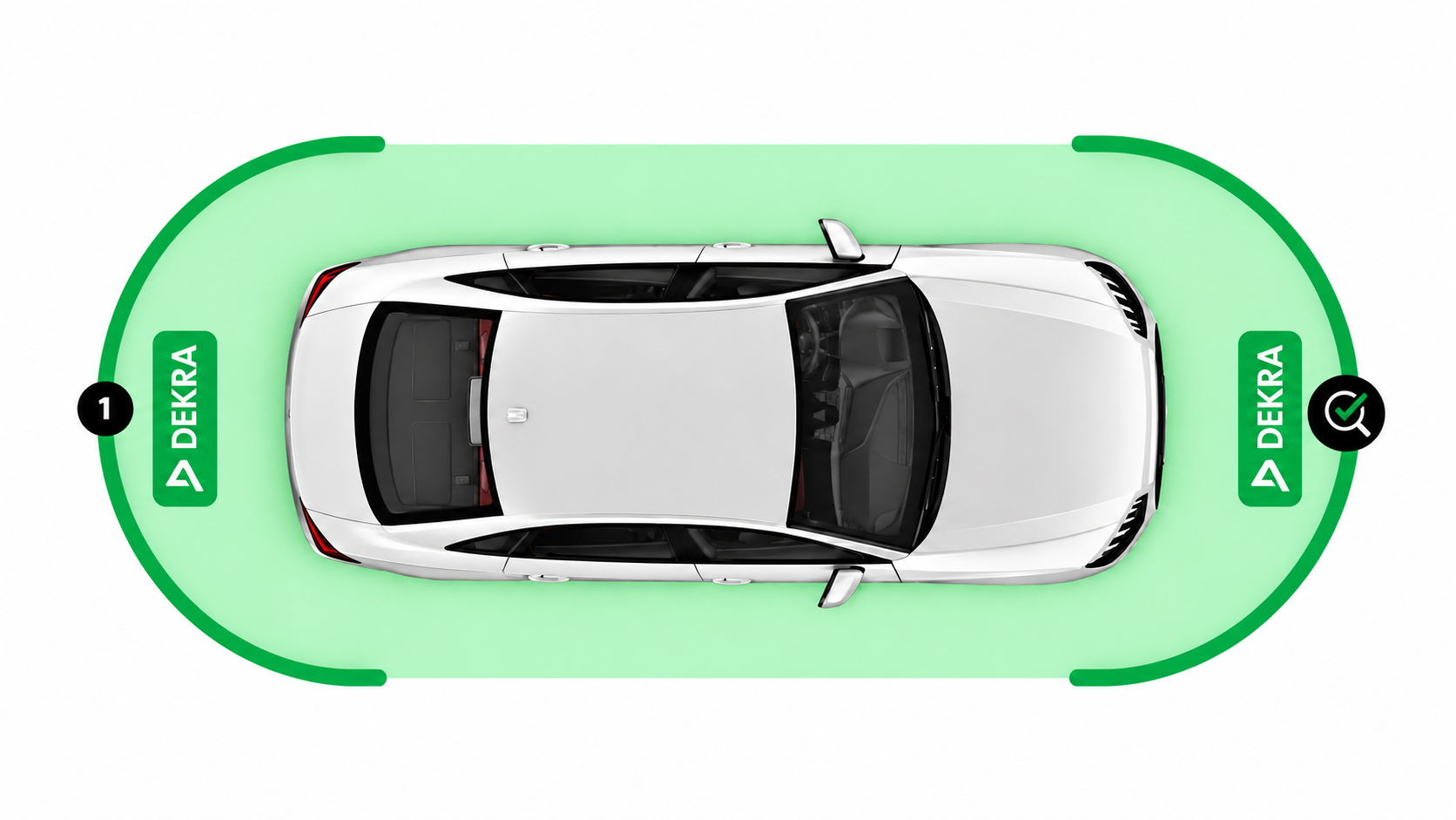 Ilustração de carro visto de cima com inspeção DEKRA