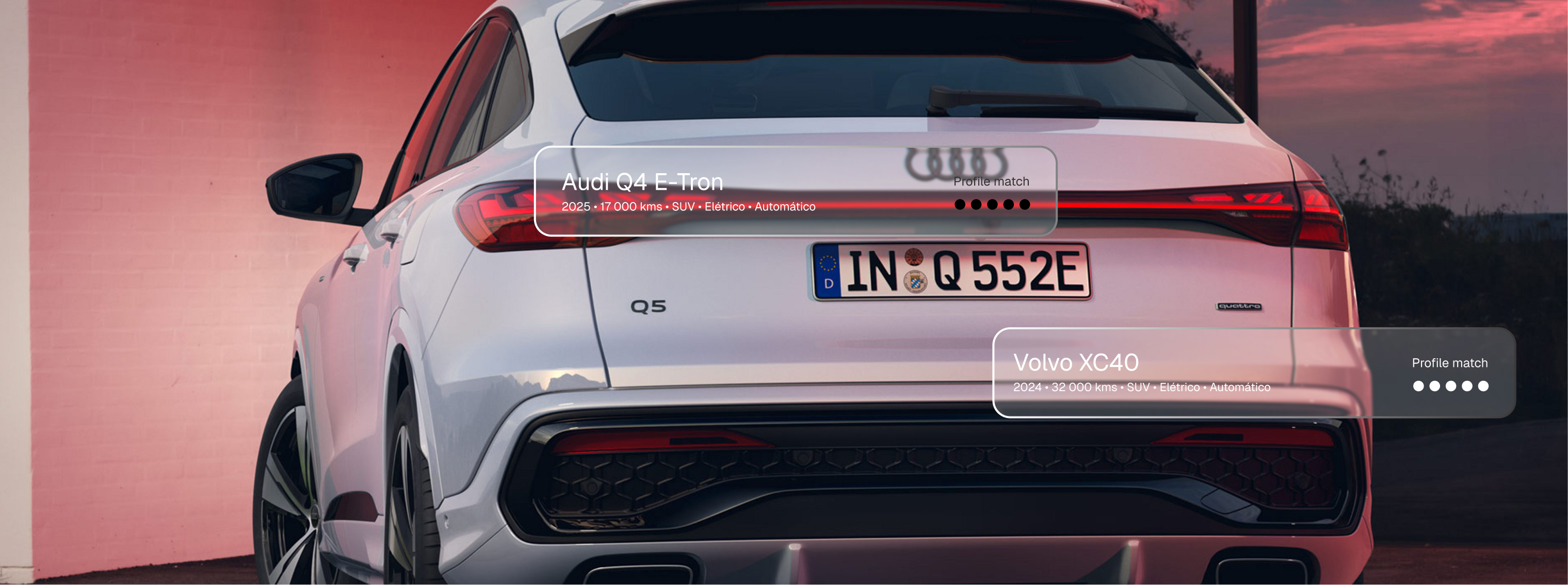 Audi Q4 e-tron com recomendações e pontuação ProfileMatch