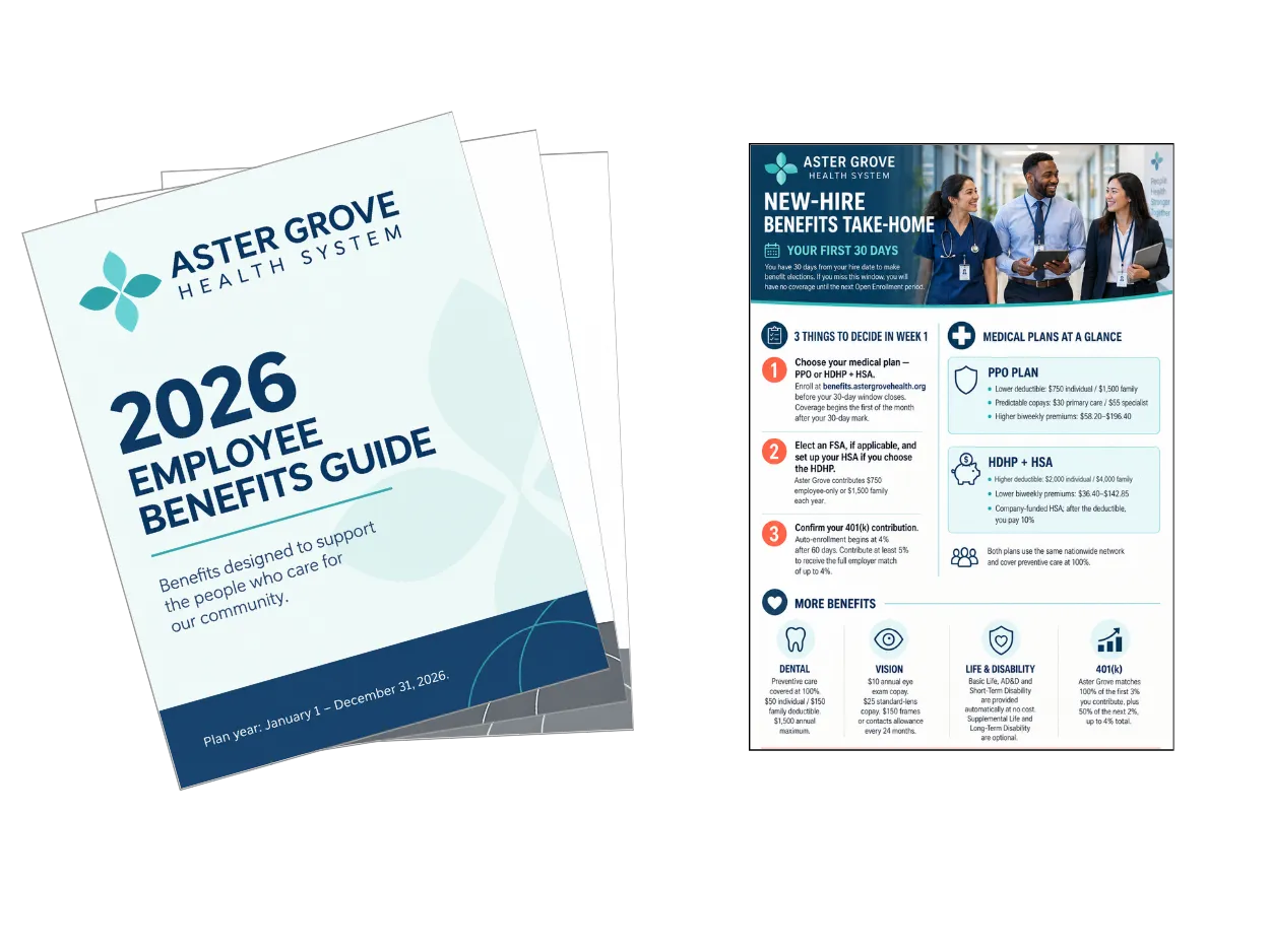 A benefits guide alongside an illustrative one-page summary