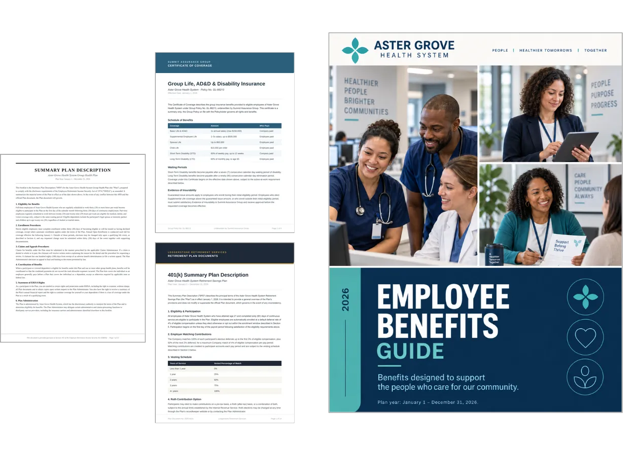 Several source documents alongside an illustrative employee guide