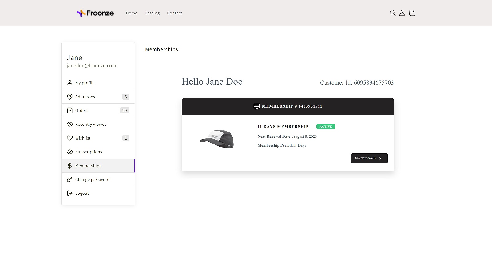 Appstle Memberships integrated with Froonze Customer Portal