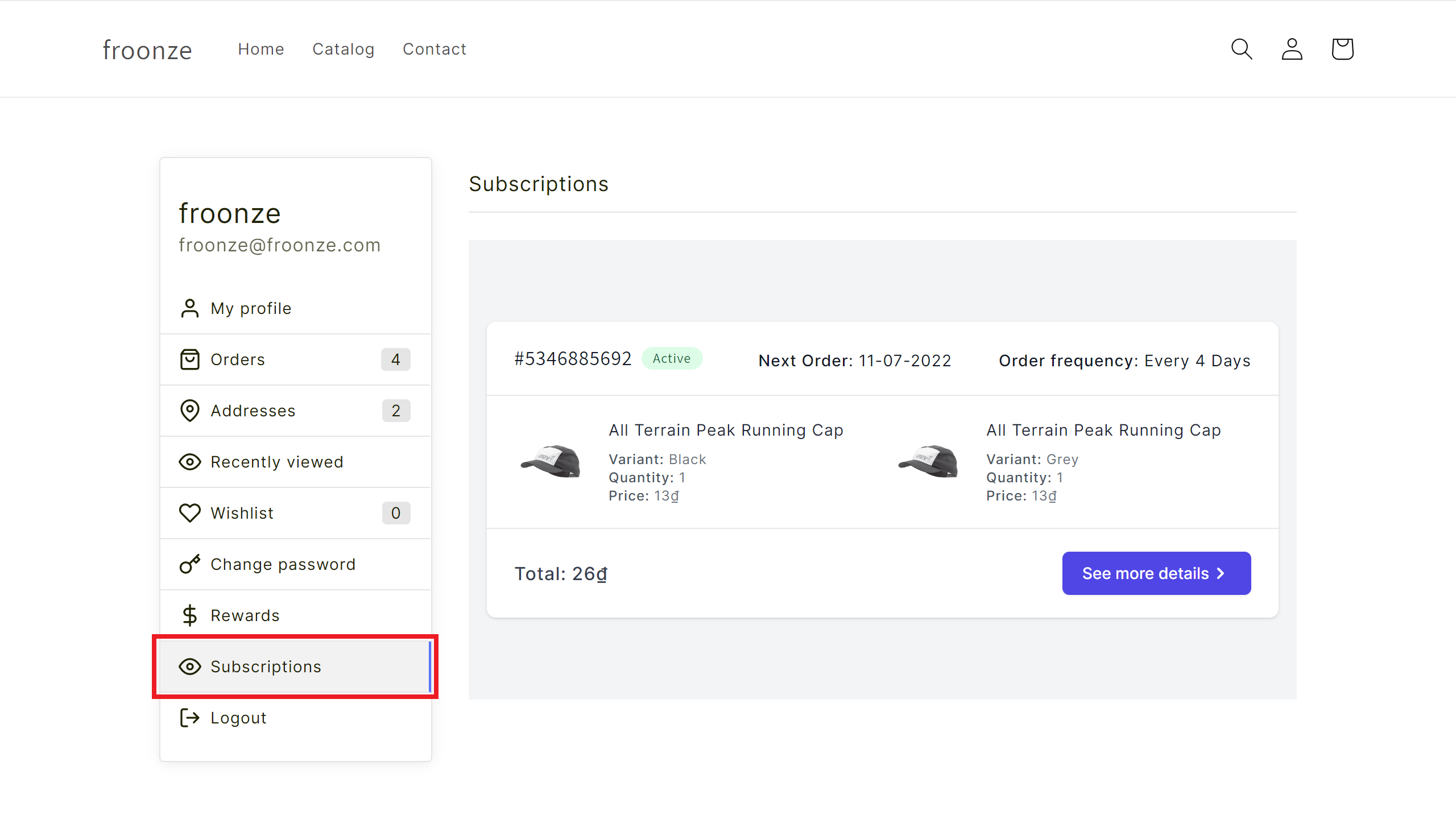 Appstle Subscriptions integrated with Froonze Customer Portal
