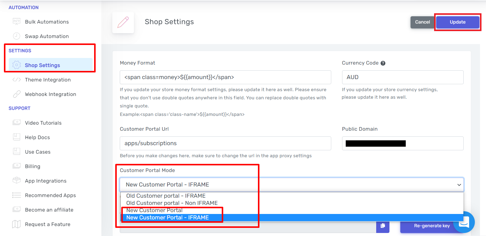 Appstle Subscriptions Customer portal mode