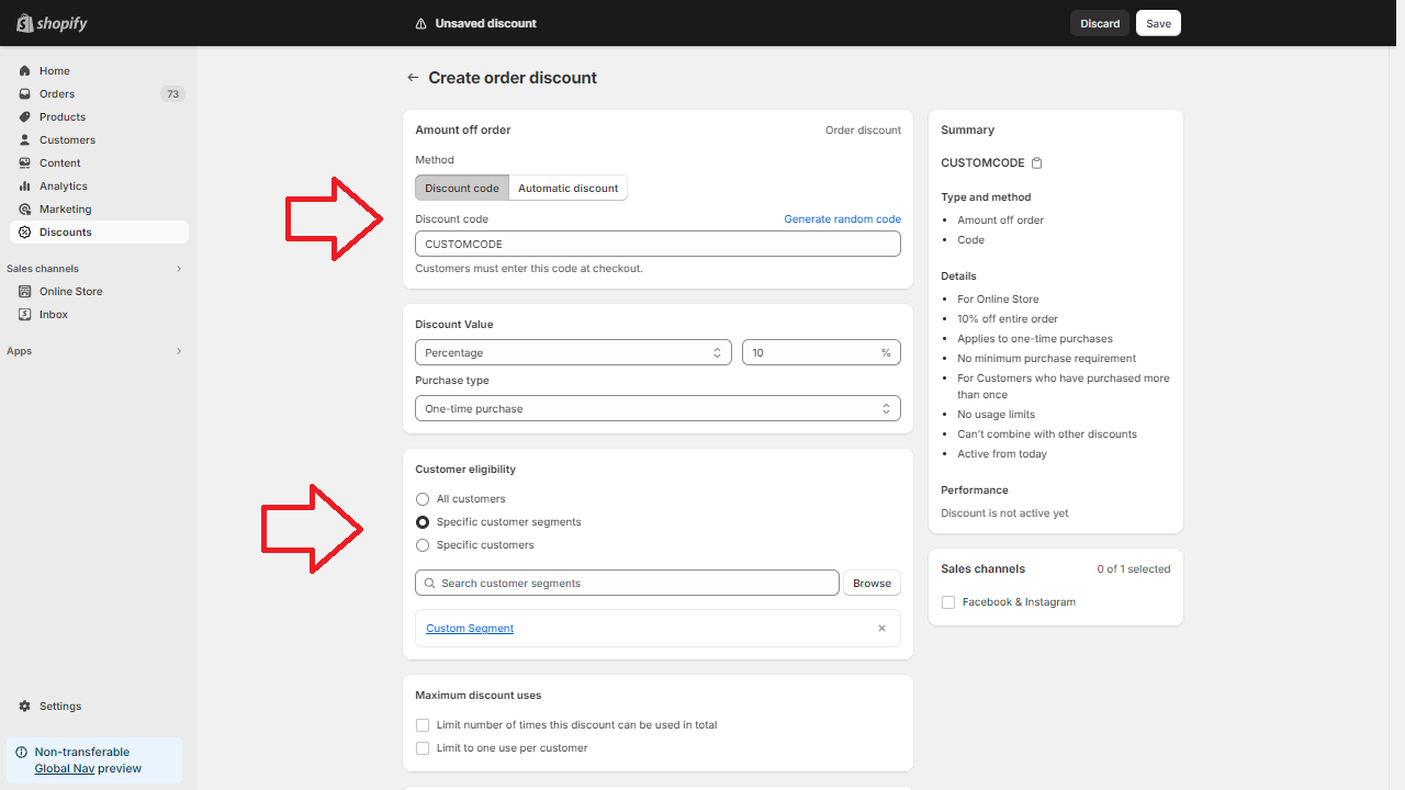 Shopify discount specific customer segment