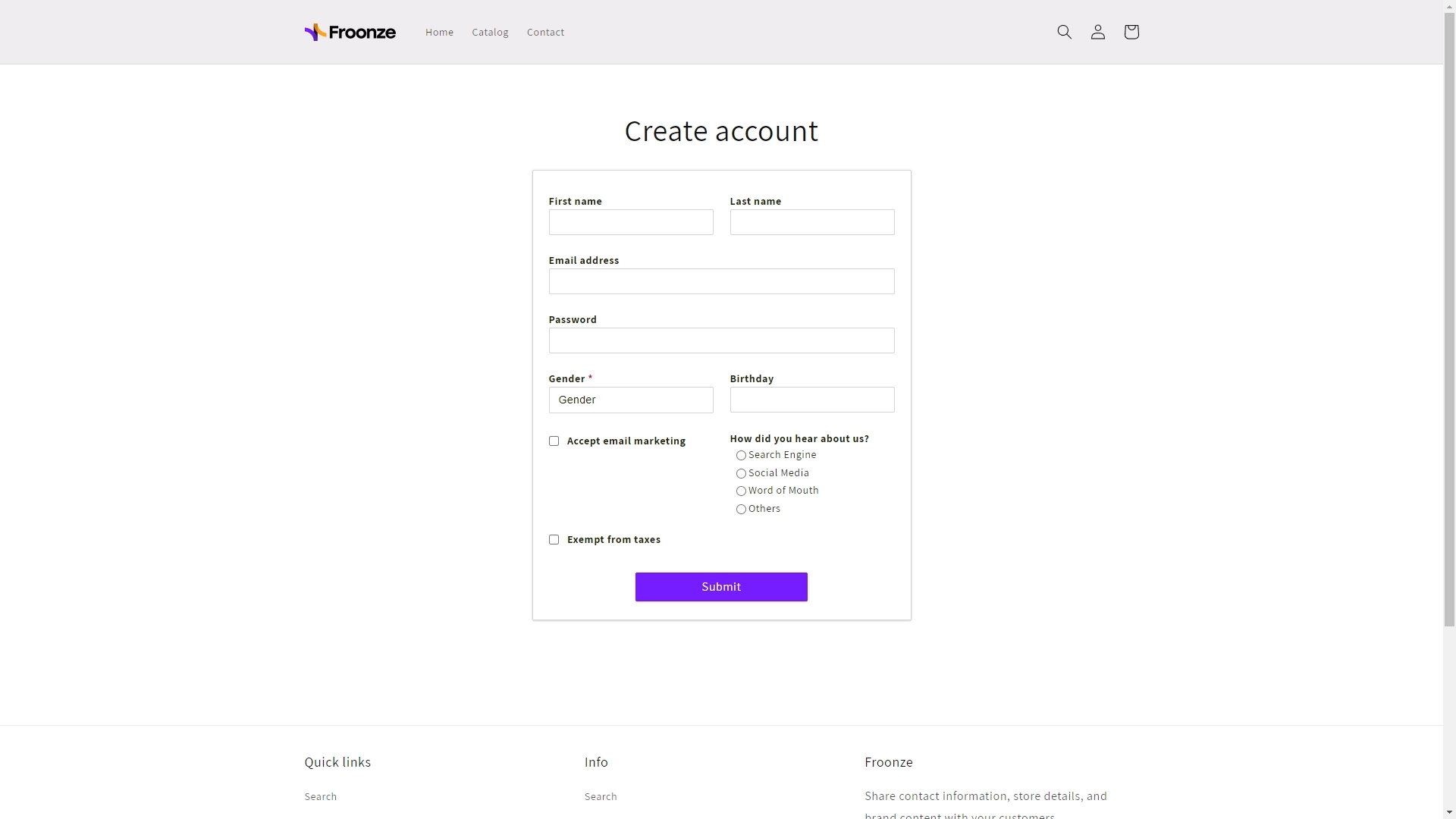 Froonze Registration Form