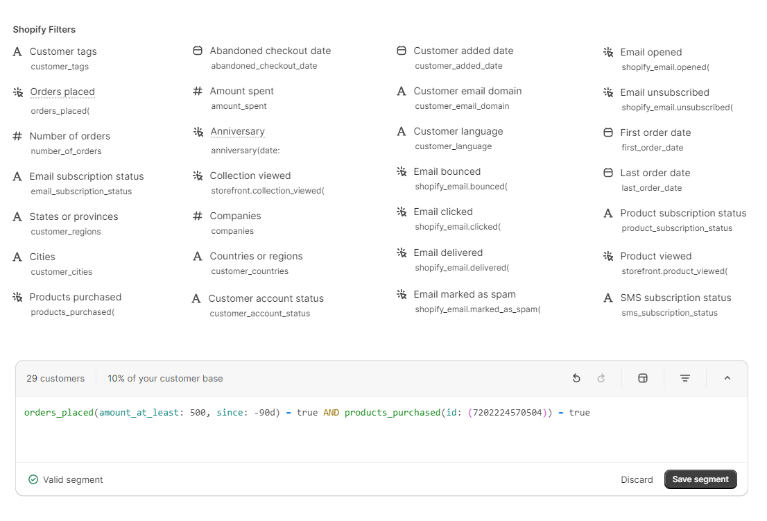 Shopify Segmentation Filters and Example