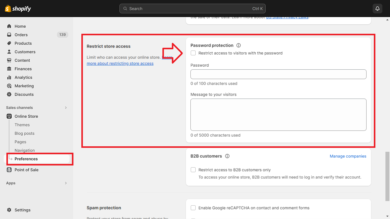 Remove Password Protection on Shopify store