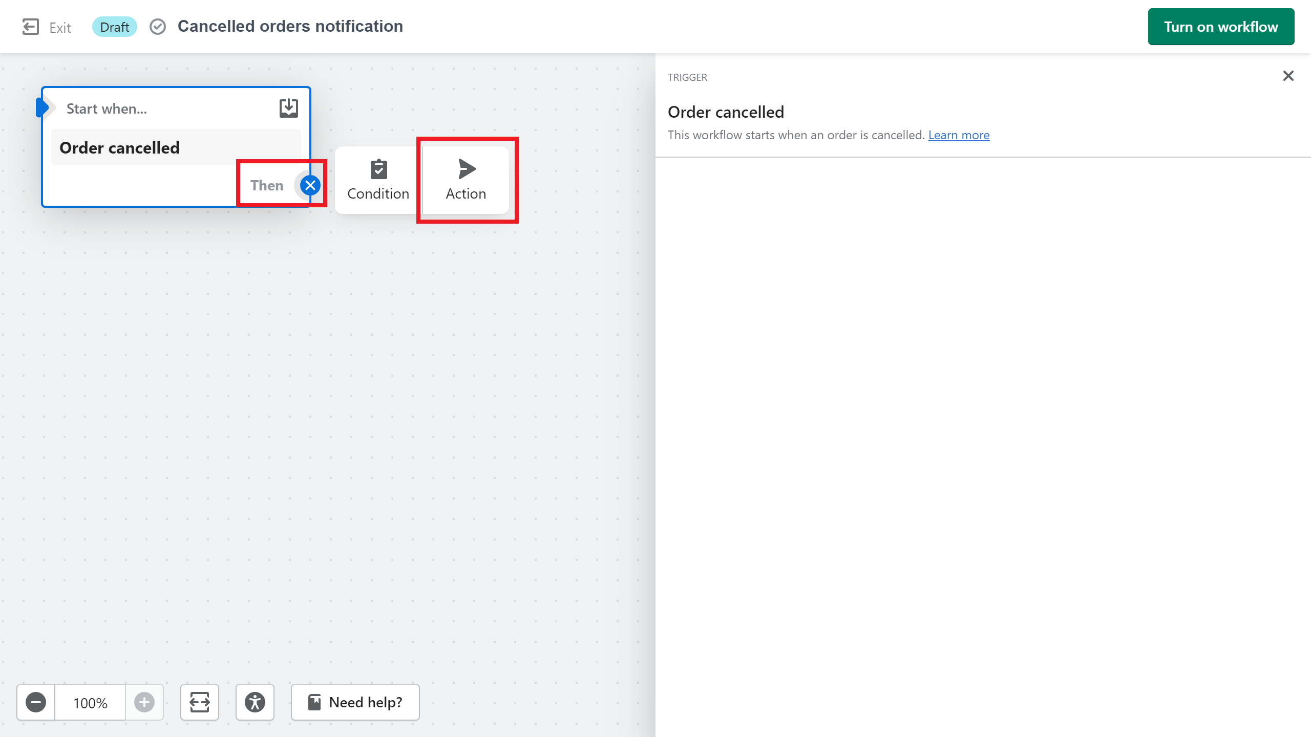 Marketing Automations action Order Cancelled in the Shopify Admin
