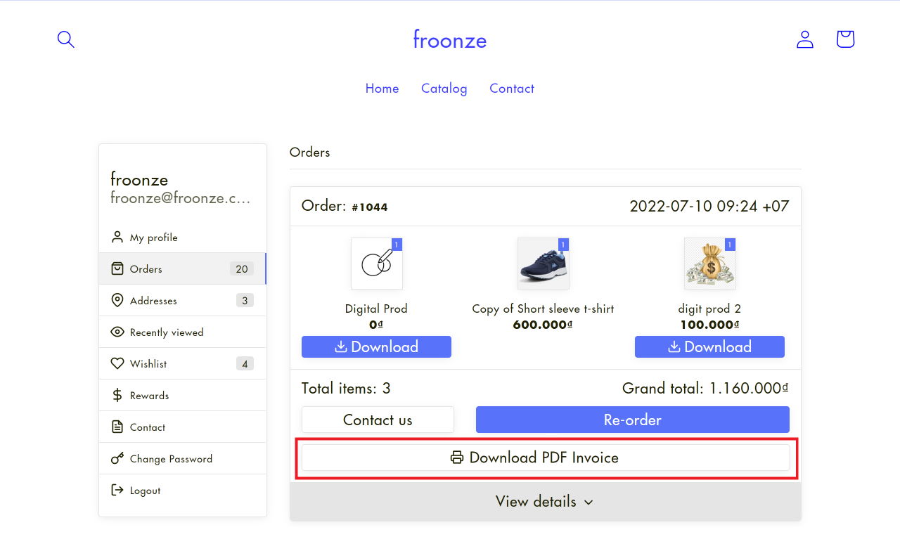 Sufio PDF Download in Froonze account portal