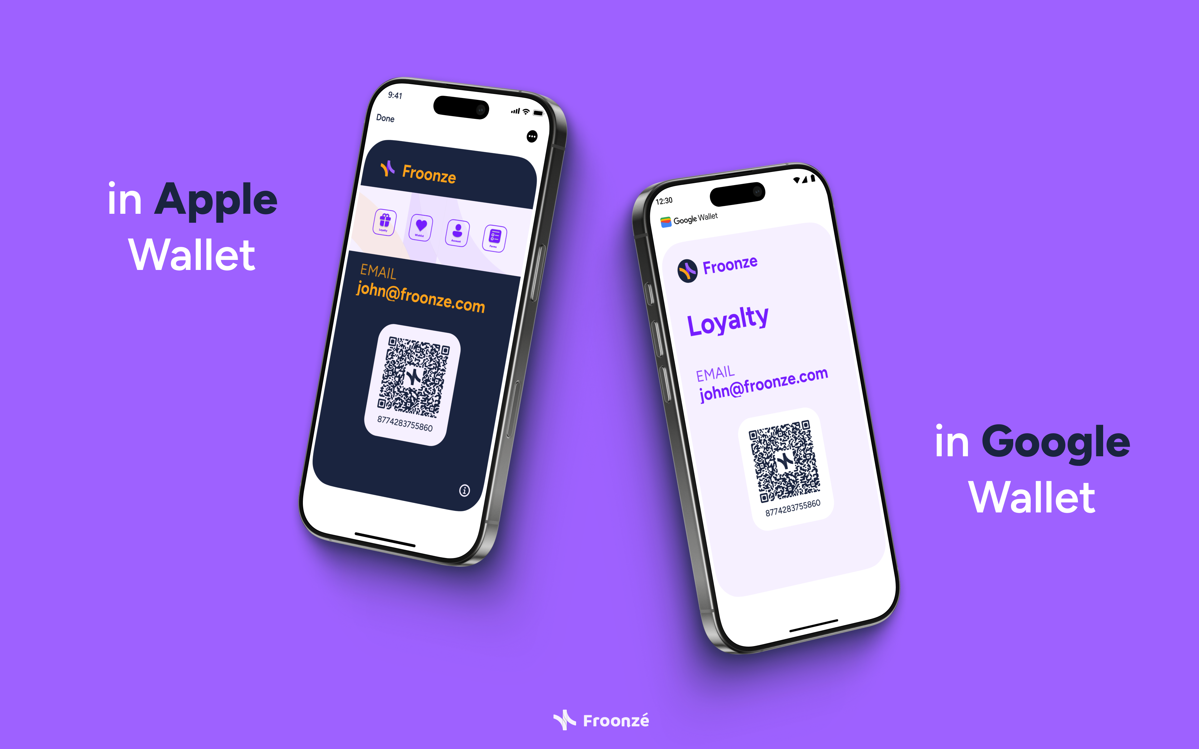 How the loyalty digital cards created through Froonze look in Apple and Google Wallets