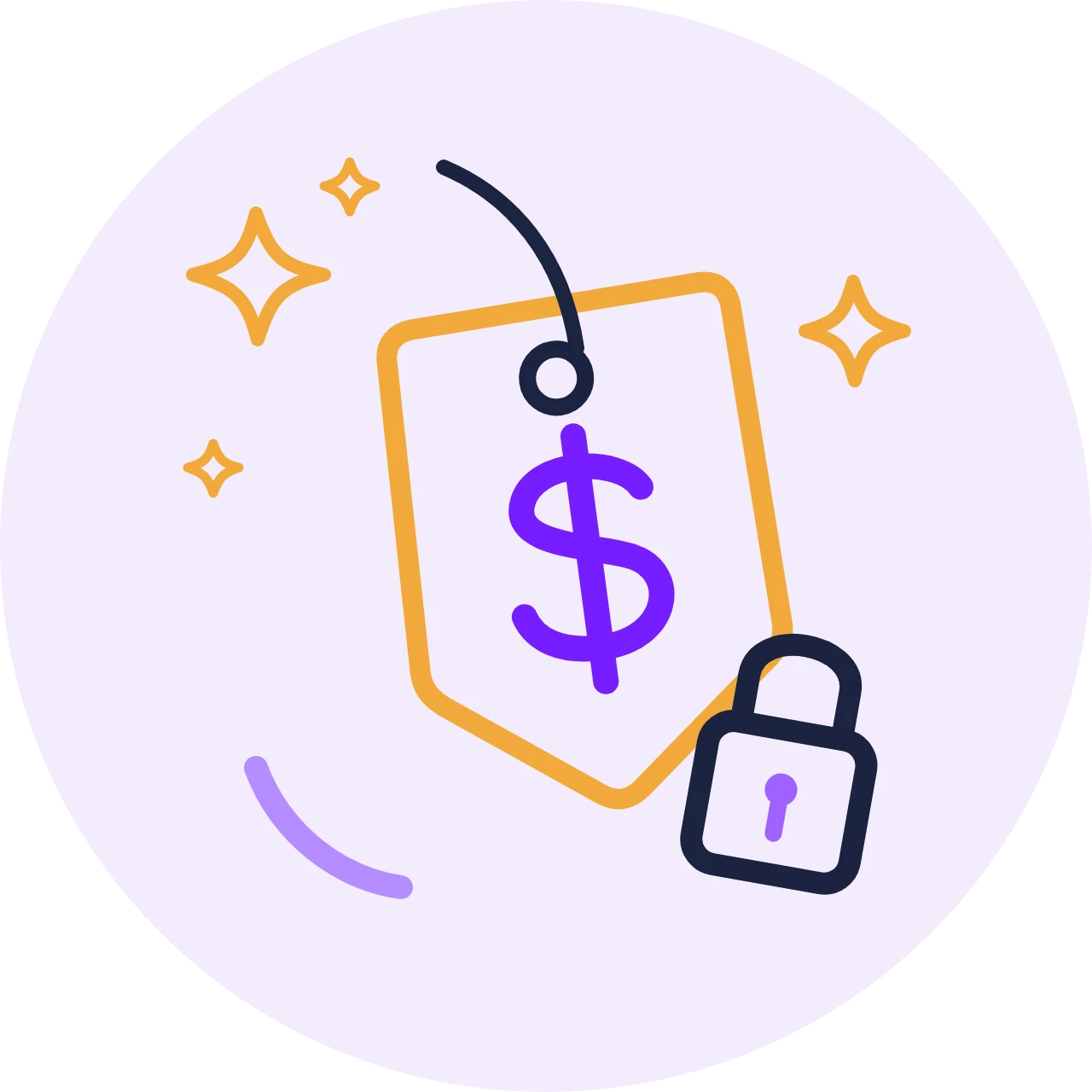 Price tag with a dollar sign and a padlock