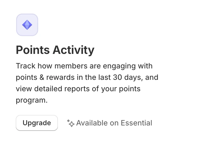 Screenshot: Points Activity dashboard: available on Essential.