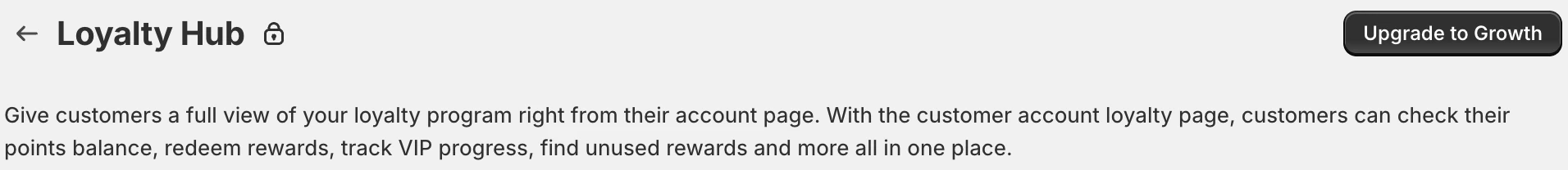 Screenshot: Smile Loyalty Hub settings page: Upgrade to Growth.