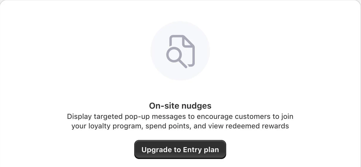 Screenshot: Growave on-site nudges card with an "Upgrade to Entry plan" button.