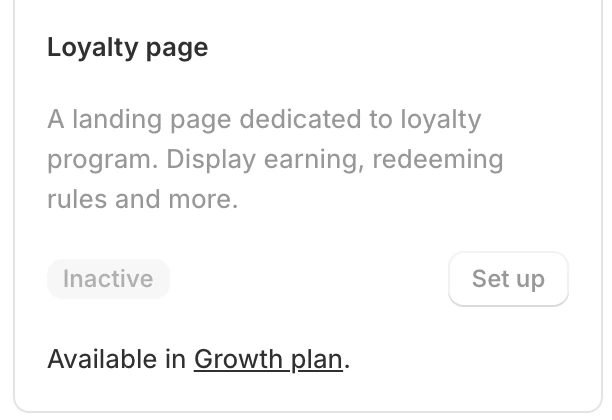 Screenshot: Flits Loyalty page card marked "Available in Growth plan."