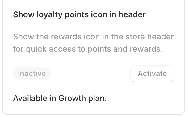 Screenshot: Flits header icon card marked "Available in Growth plan."
