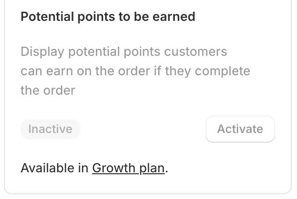 Screenshot: Flits Potential points card marked "Available in Growth plan."