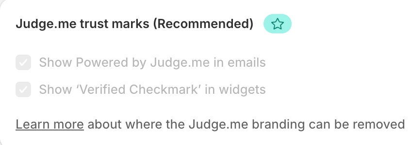 Screenshot: Judge.me trust marks settings locked on with a star.