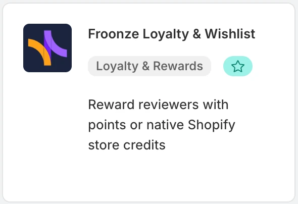 Screenshot: Judge.me Froonze Loyalty & Wishlist integration card with a star.