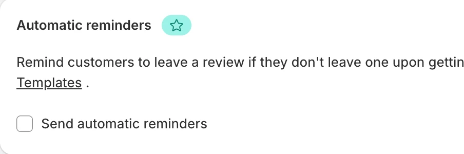 Screenshot: Judge.me Automatic reminders setting with a green star.