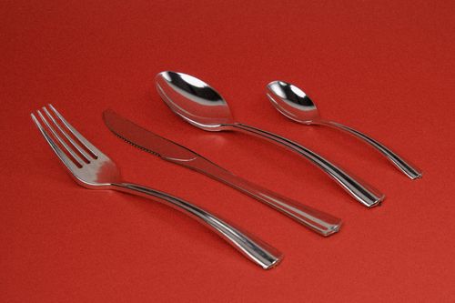 Silver Line Cutlery on Red Background